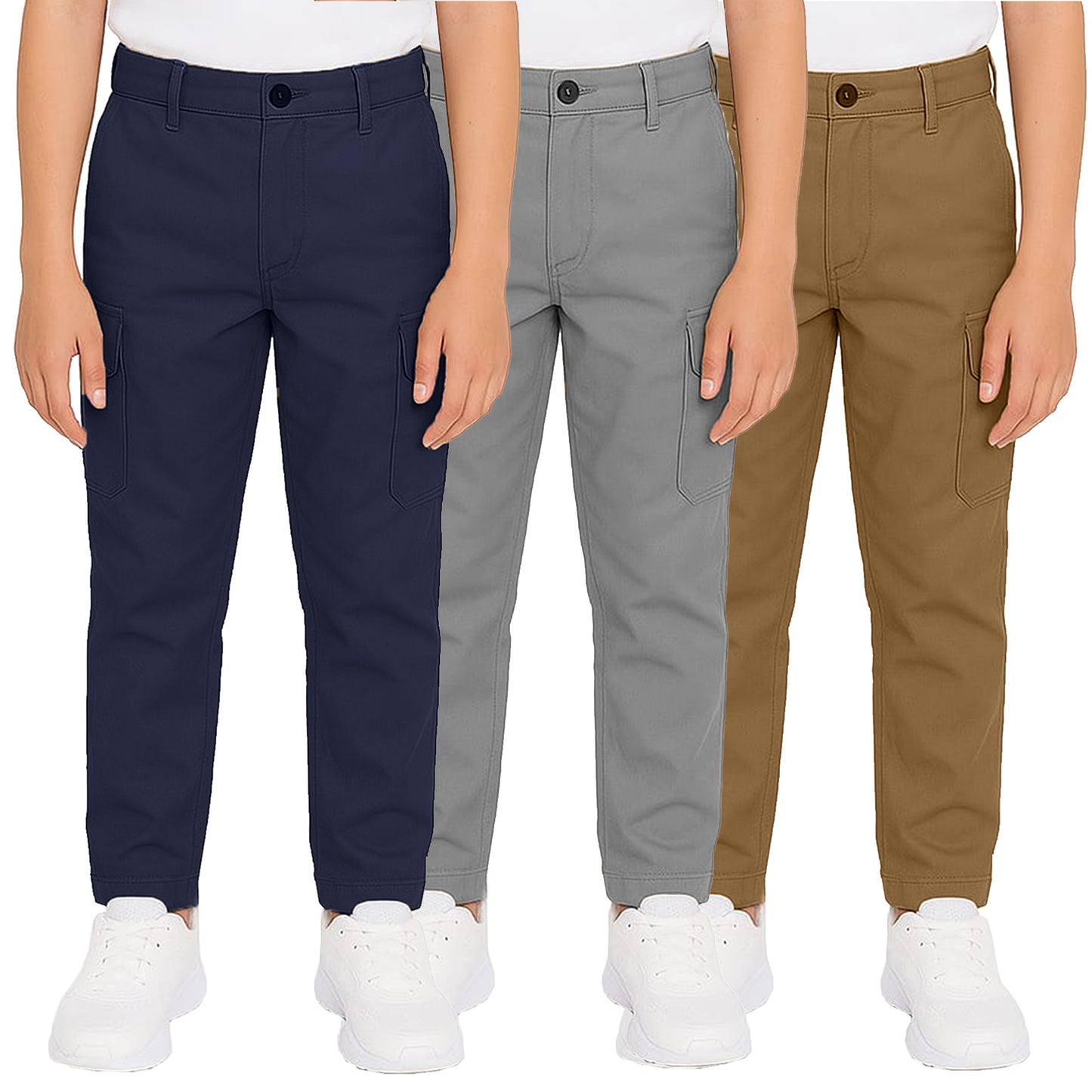 3-Pack Boy’s Super Stretch Cotton Cargo Pants – Durable, Comfy & Functional Everyday Wear