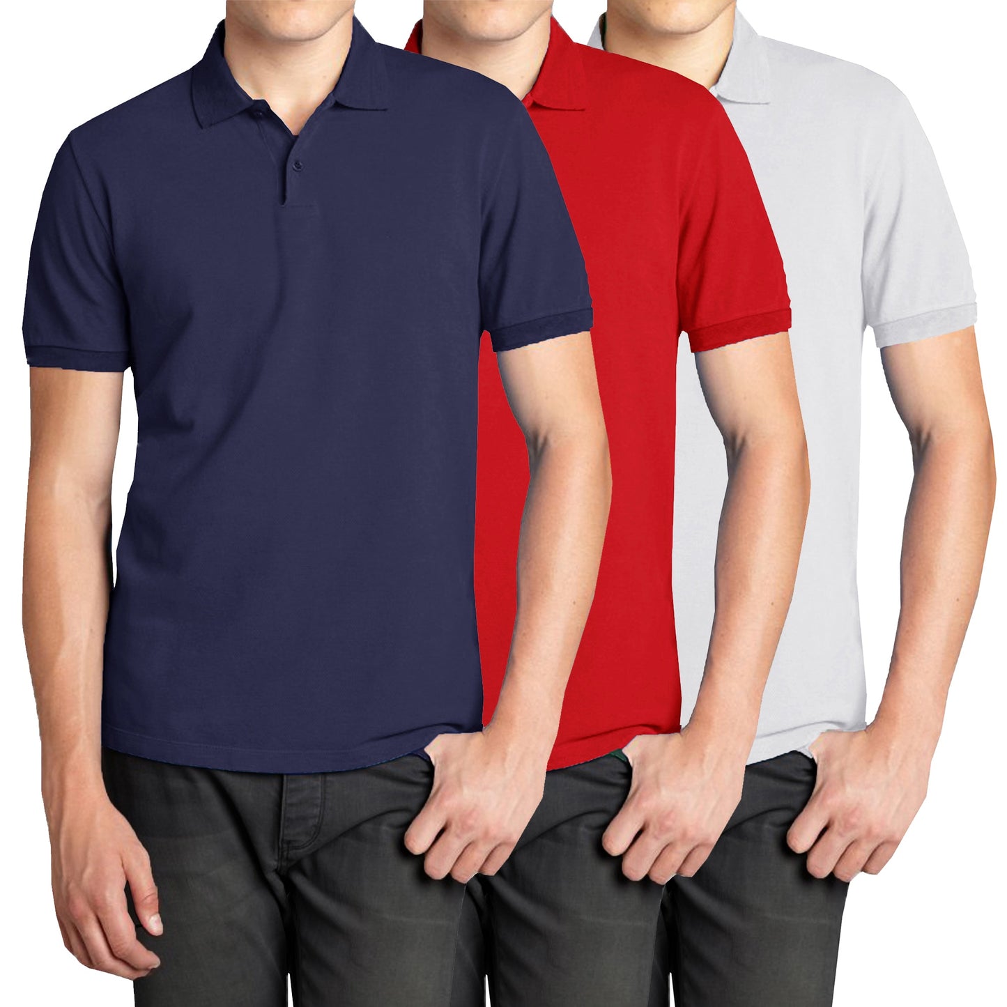 3-Pack Men’s Short Sleeve Pique Polo Shirt with Ribbed Collar and Breathable Cotton-Blend Fabric (S-3XL)