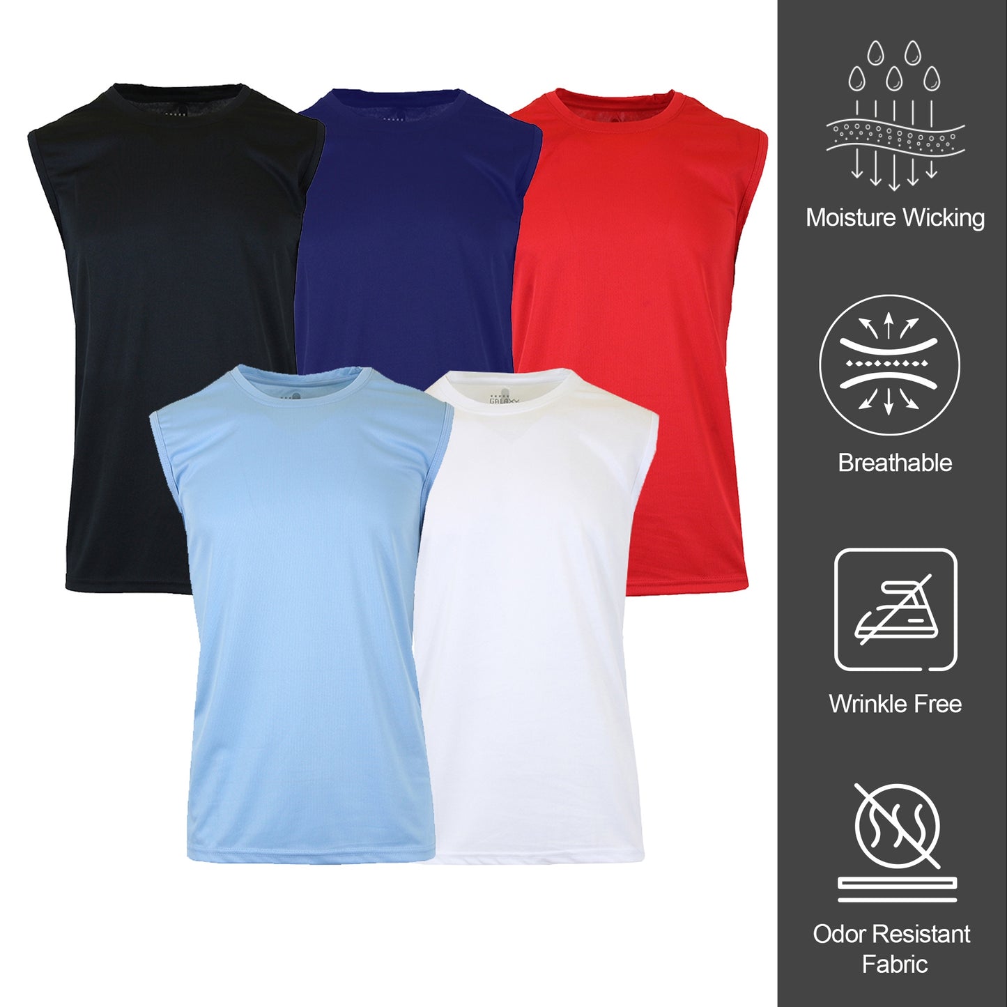 Men's Performance Moisture Wicking Active Short Sleeve & Muscle Tee (5-Pack)