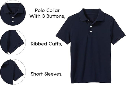 5-Pack Boys' Classic School Uniform Polo Shirt – Breathable, Soft Cotton Blend, Tagless & Fade-Resistant (4-20)