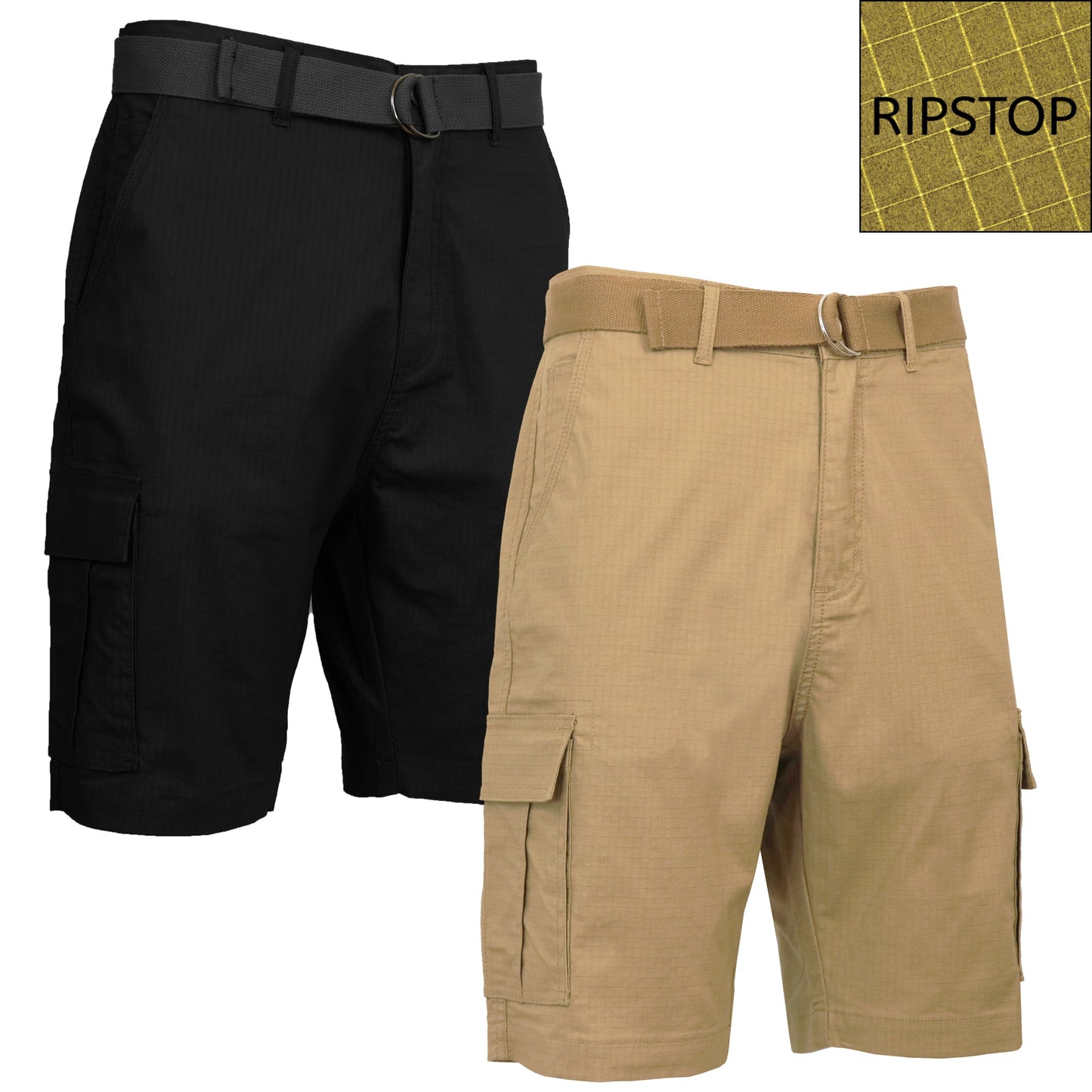 2-Pack Men's Cotton Stretch Ripstop Cargo Shorts With Belt