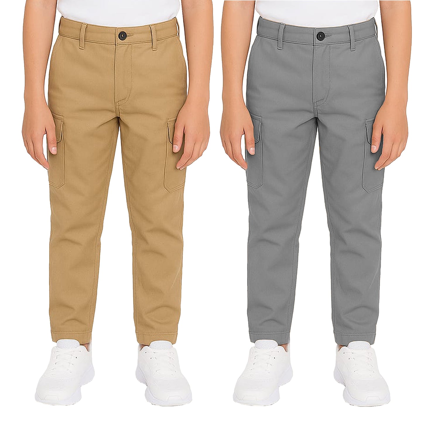 2-Pack Boy’s Super Stretch Cotton Cargo Pants – Durable, Comfy & Functional Everyday Wear