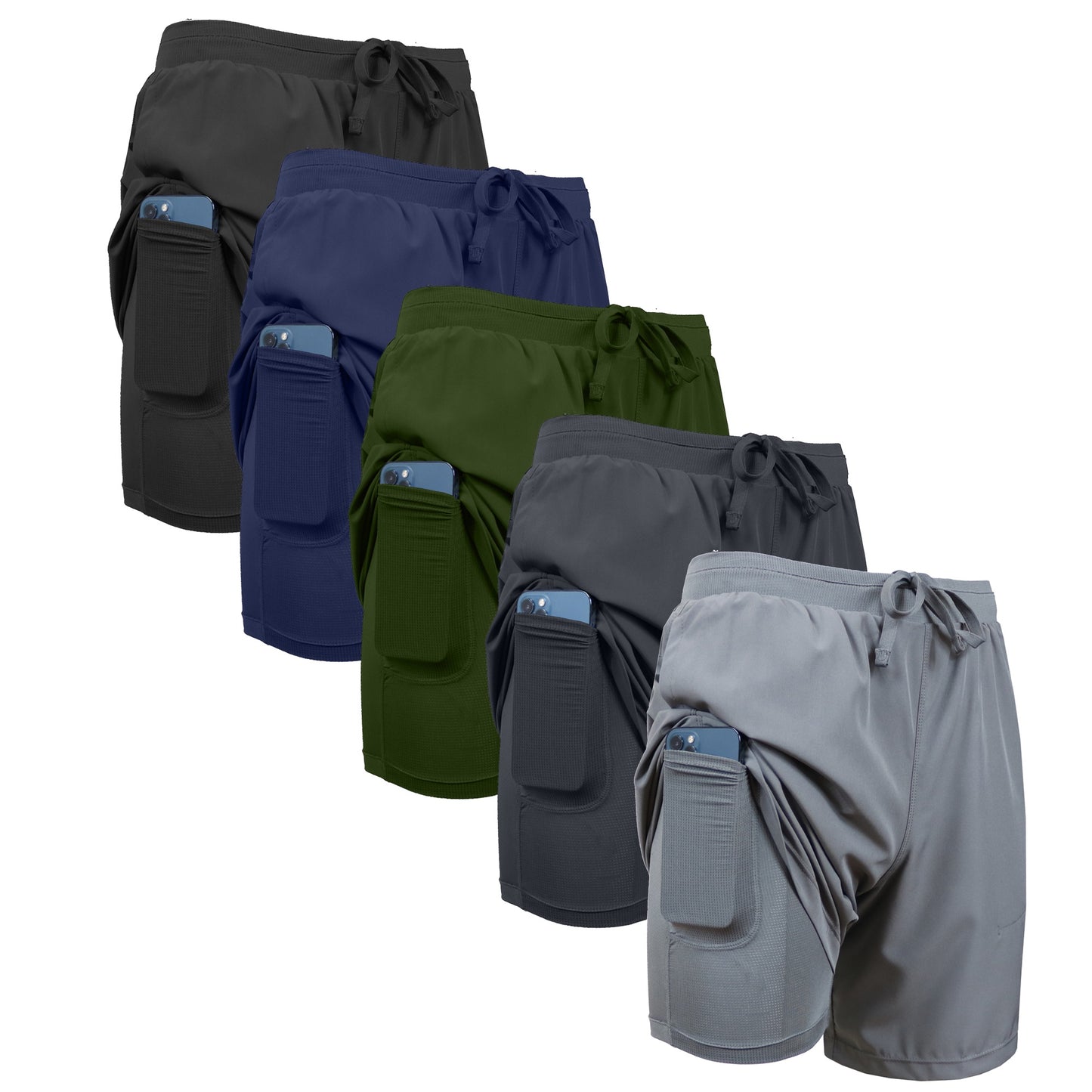 3-Pack Men's 2 in 1 Stretch Active Quick Dry Gym Running Shorts With Liner