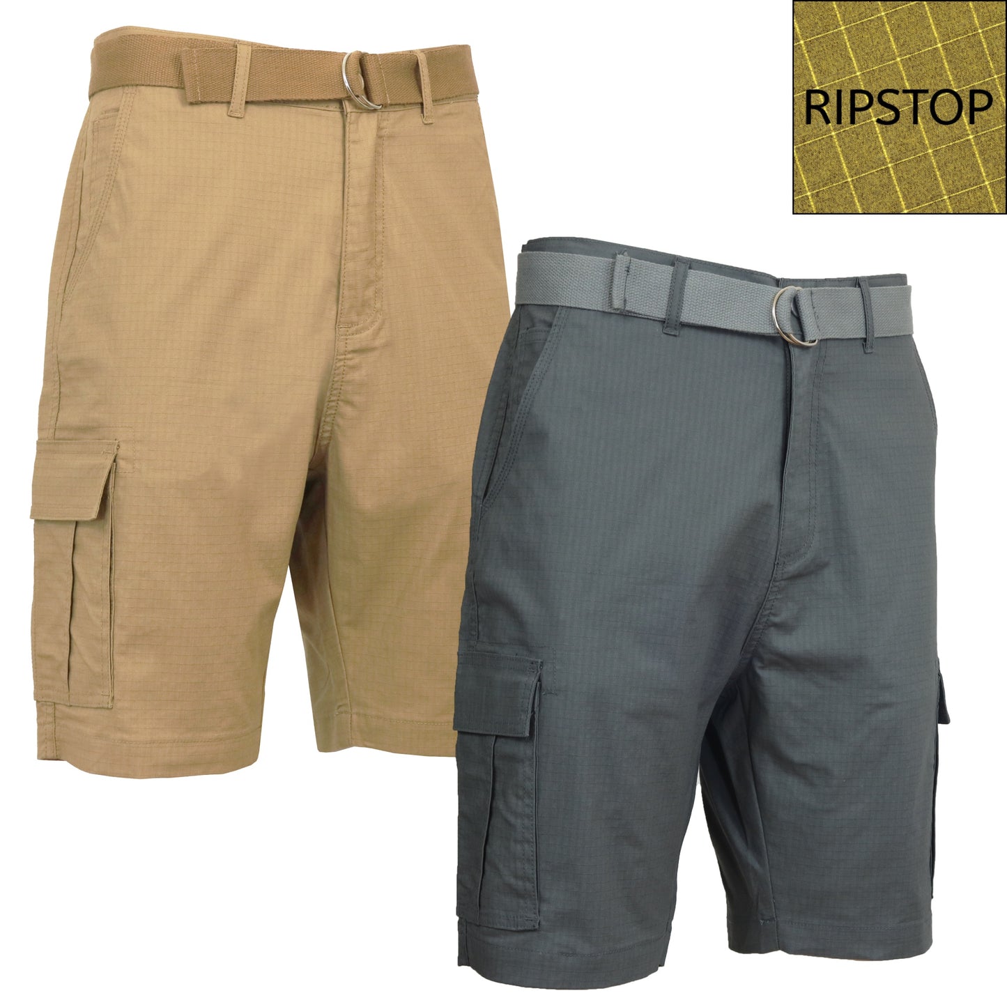 2-Pack Men's Cotton Stretch Ripstop Cargo Shorts With Belt