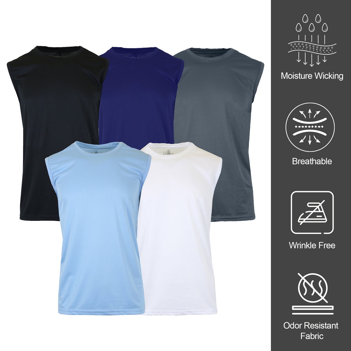 Men's Performance Moisture Wicking Active Short Sleeve & Muscle Tee (5-Pack)