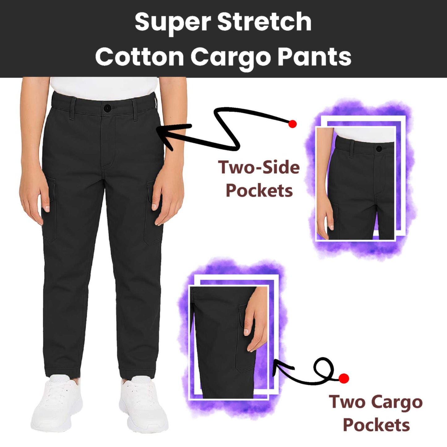 Boy’s Super Stretch Cotton Cargo Pants – Durable, Comfy & Functional Everyday Wear