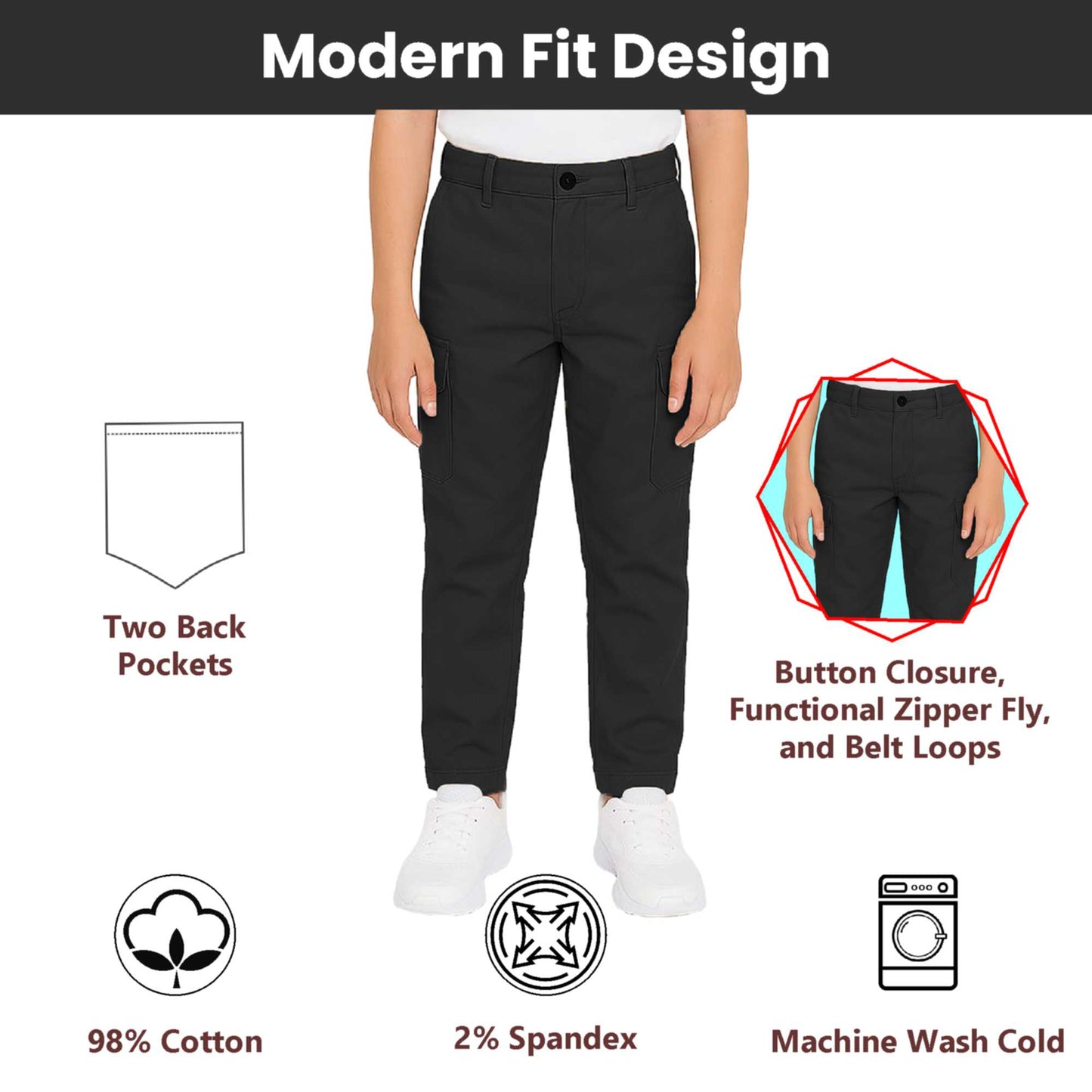 Boy’s Super Stretch Cotton Cargo Pants – Durable, Comfy & Functional Everyday Wear