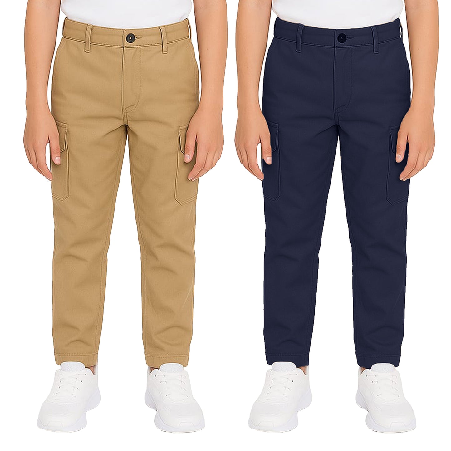 2-Pack Boy’s Super Stretch Cotton Cargo Pants – Durable, Comfy & Functional Everyday Wear