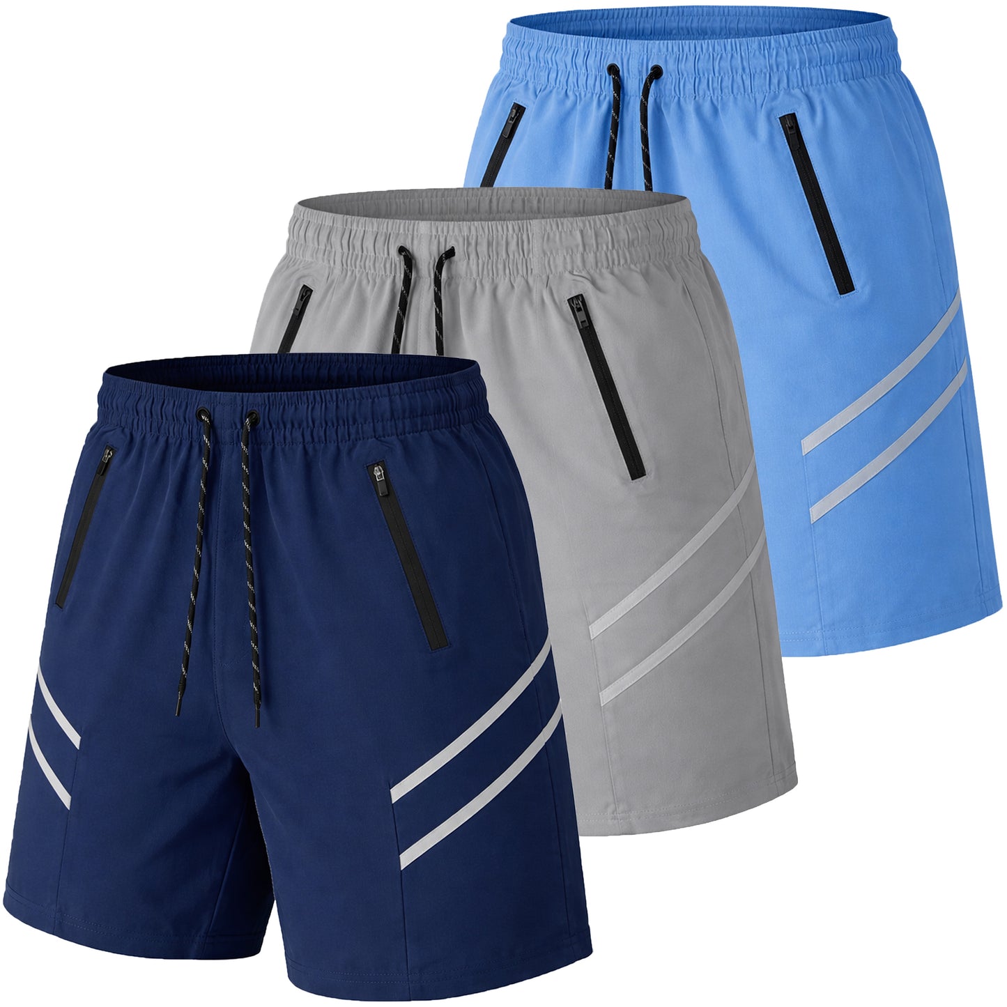 Men's 3-Pack Performance Training Shorts With Zipper Pockets (Sizes, S to 2XL)