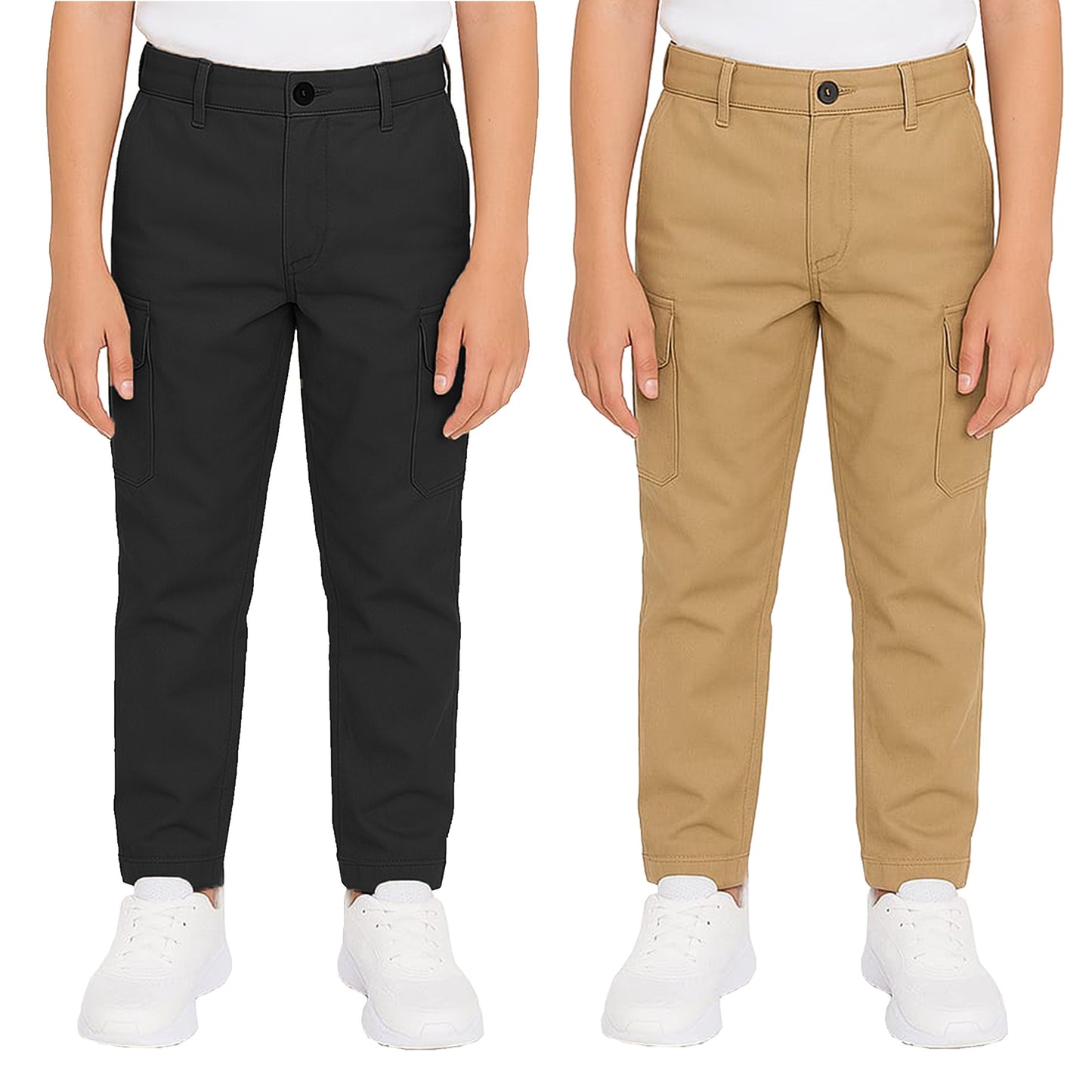 2-Pack Boy’s Super Stretch Cotton Cargo Pants – Durable, Comfy & Functional Everyday Wear