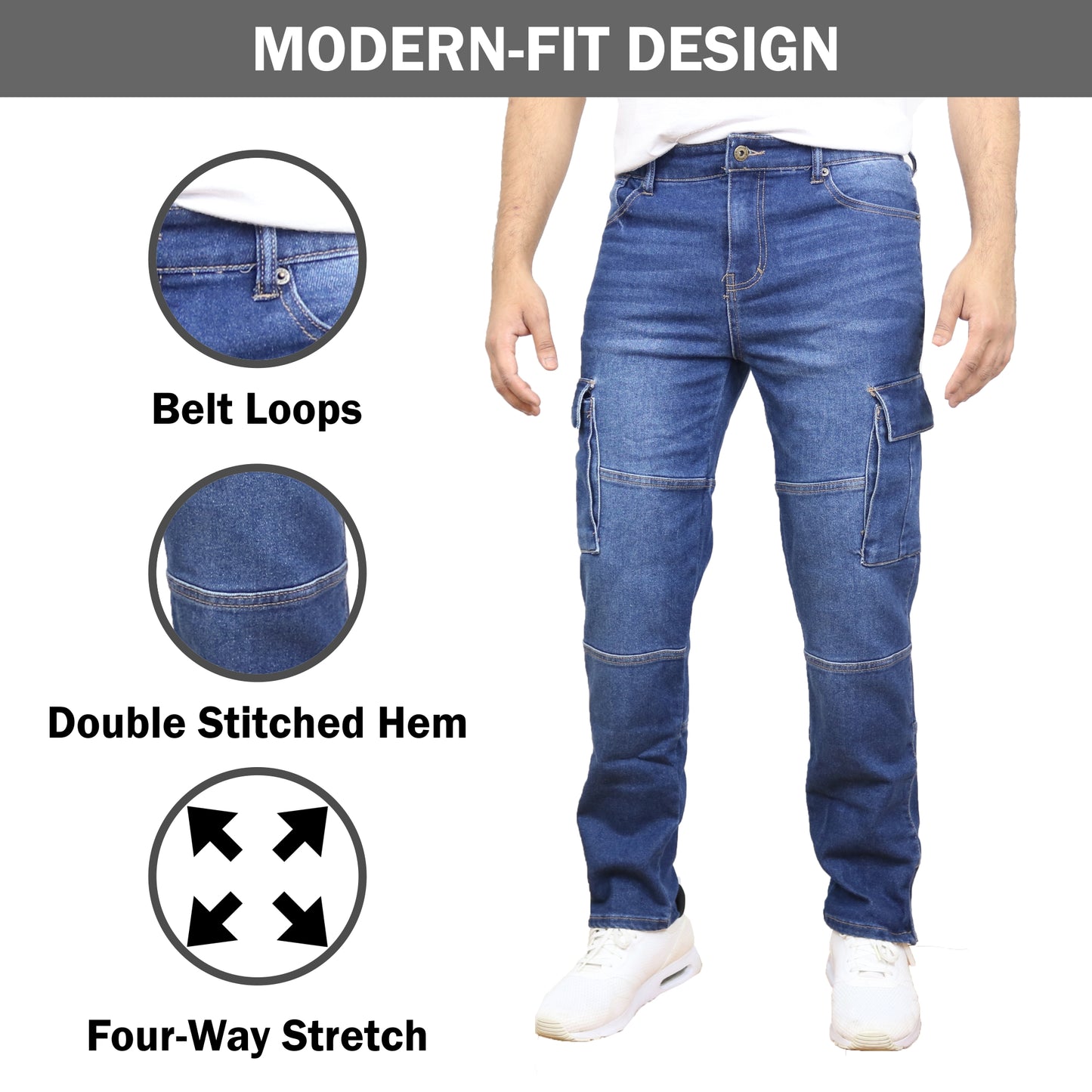 2-Pack Men's Modern Fit Stretch Cargo Pocket Flex Jeans