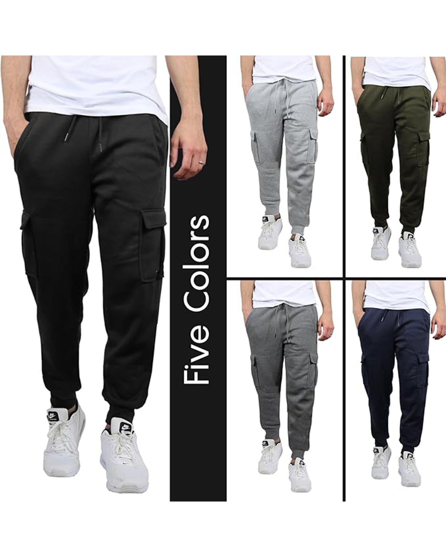 3-Pack Men's Slim Fit Fleece Jogger Sweatpants with Velcro Cargo Pockets (S-2XL)