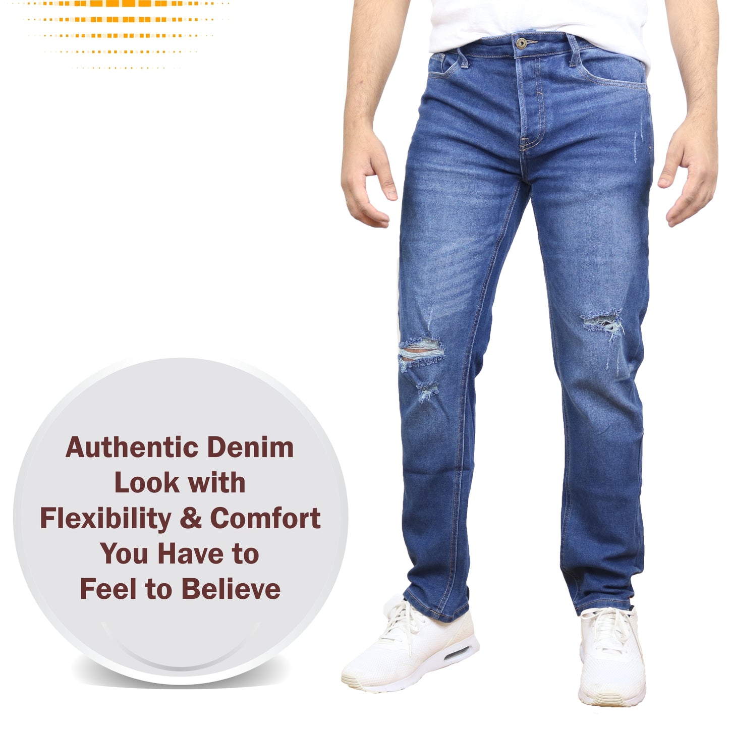 Men's Stretch Ripped Jeans - Authentic Denim Look with Flexibility & Comfort (Sizes: 30-42)