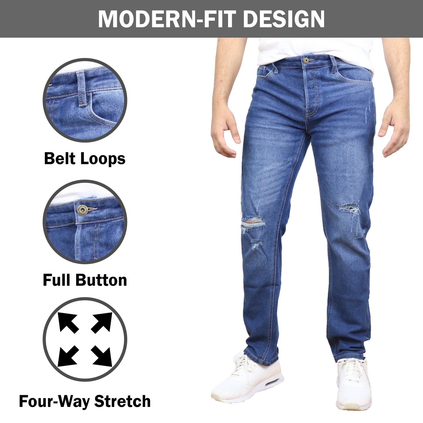 Men's Stretch Ripped Jeans - Authentic Denim Look with Flexibility & Comfort (Sizes: 30-42)