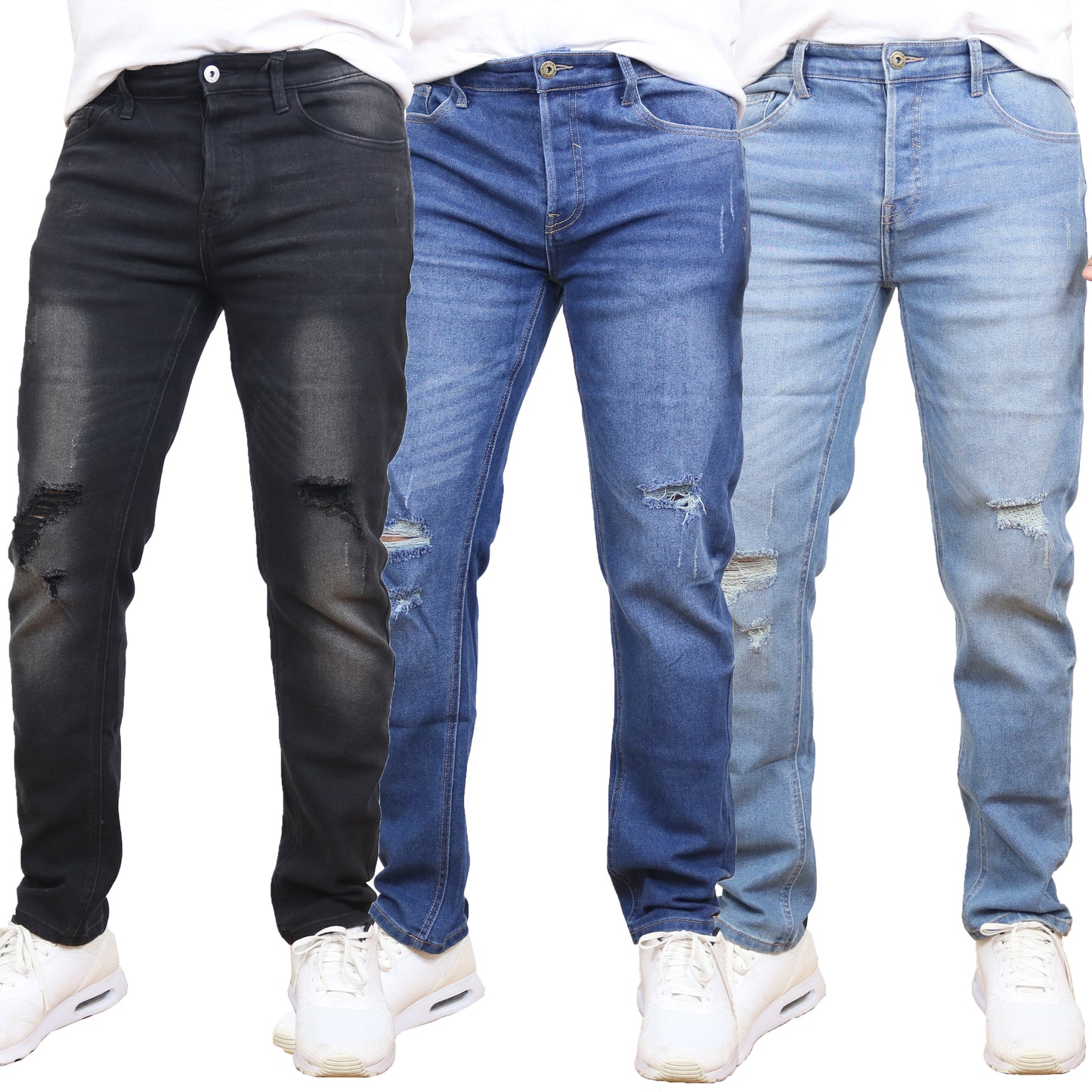 Men's Stretch Ripped Jeans - Authentic Denim Look with Flexibility & Comfort (Sizes: 30-42)