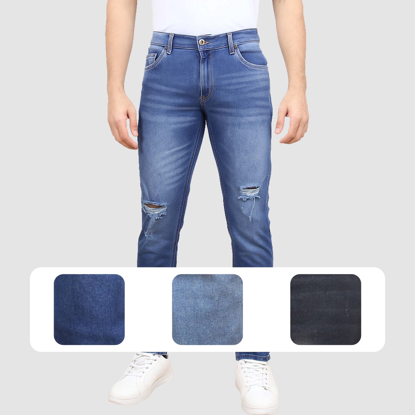 Men's Stretch Ripped Jeans - Authentic Denim Look with Flexibility & Comfort (Sizes: 30-42)