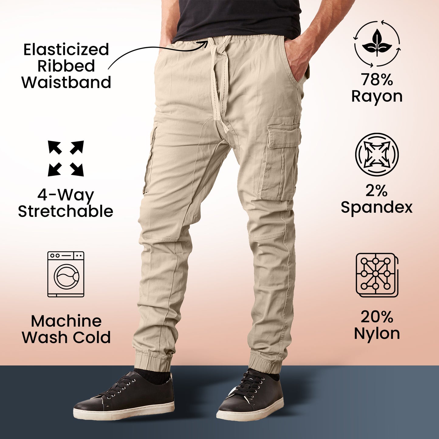 Men's Super Flex Stretch Cargo Jogger Pants (Sizes S-2XL)