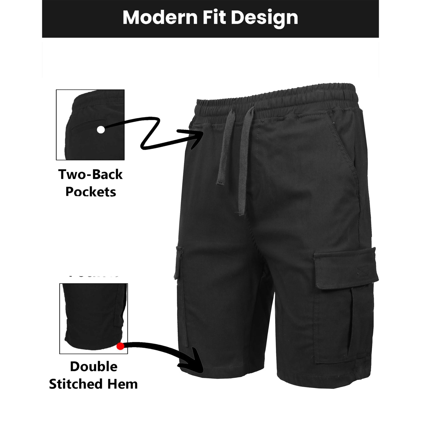 3-Pack Men’s Flex Cargo Shorts with Elastic Waistband and Drawstring – Comfortable Fit with 6 Pockets and Stretch Fabric (S-2XL)