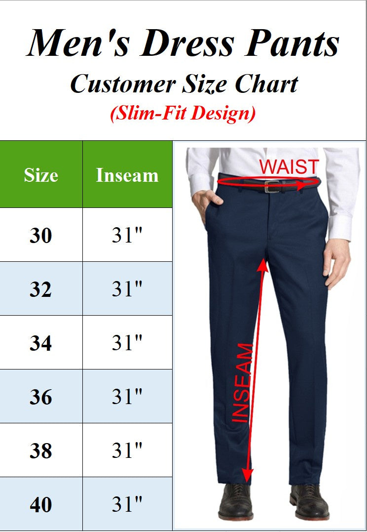 Men’s Flex Stretch Slim Fit Dress Pants (Sizes, 30-40)