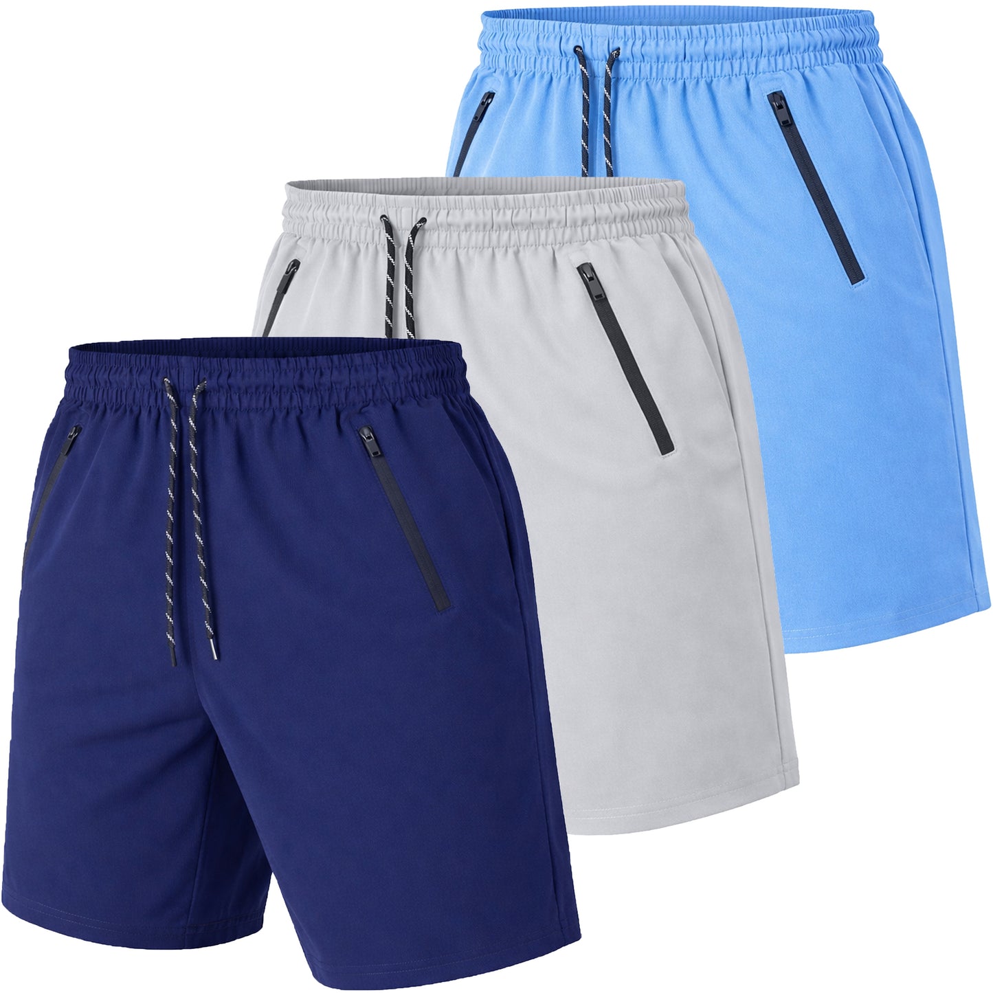 Men's 3-Pack Performance Training Shorts With Zipper Pockets (Sizes, S to 2XL)