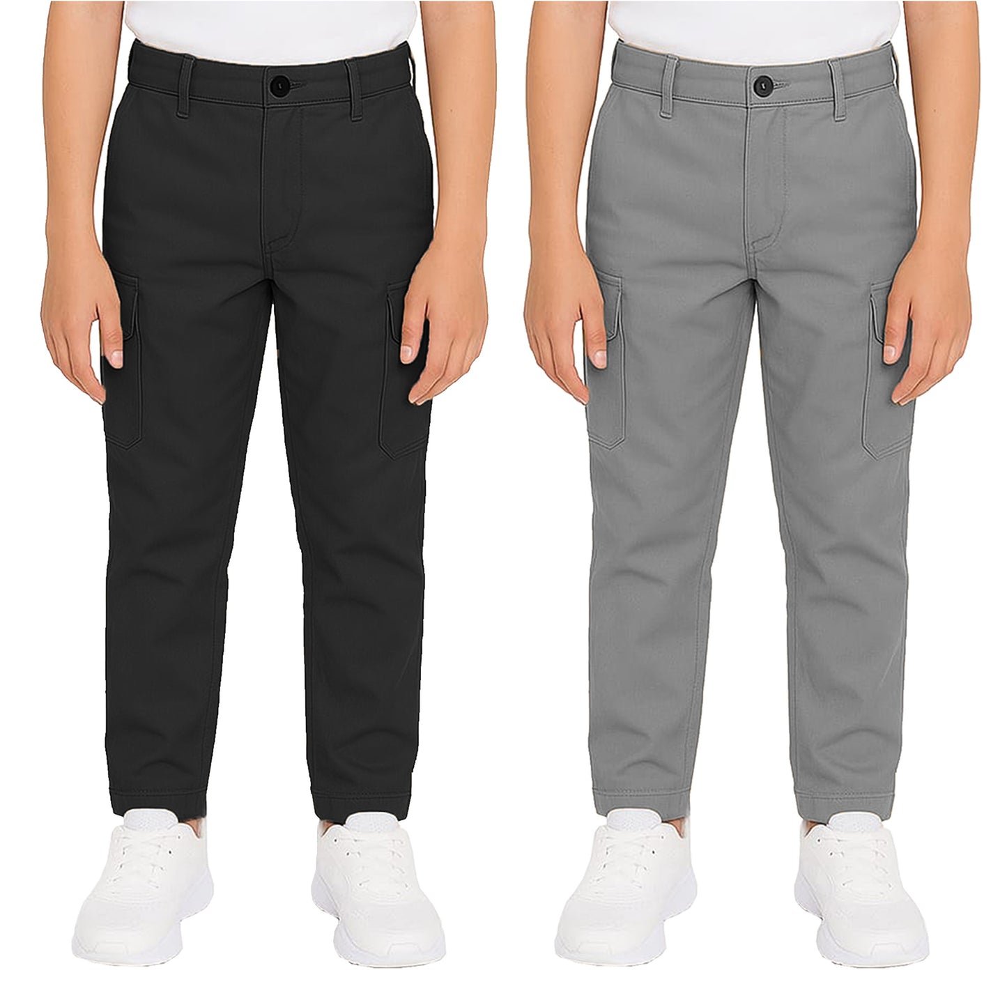 2-Pack Boy’s Super Stretch Cotton Cargo Pants – Durable, Comfy & Functional Everyday Wear