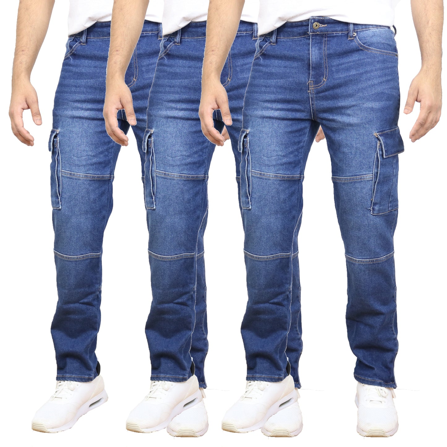 3-Pack Men's Modern Fit Stretch Cargo Pocket Flex Jeans