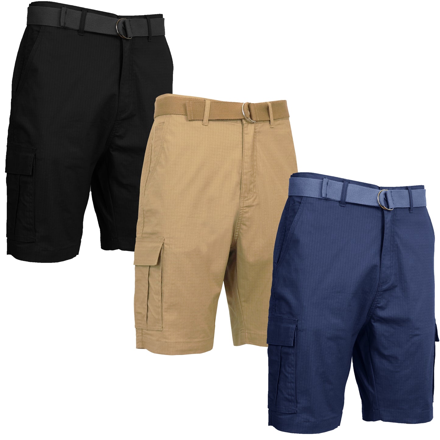3-Pack Men's Premium Stretch Cargo Shorts with Belt – Comfortable, Durable & Tailored Fit