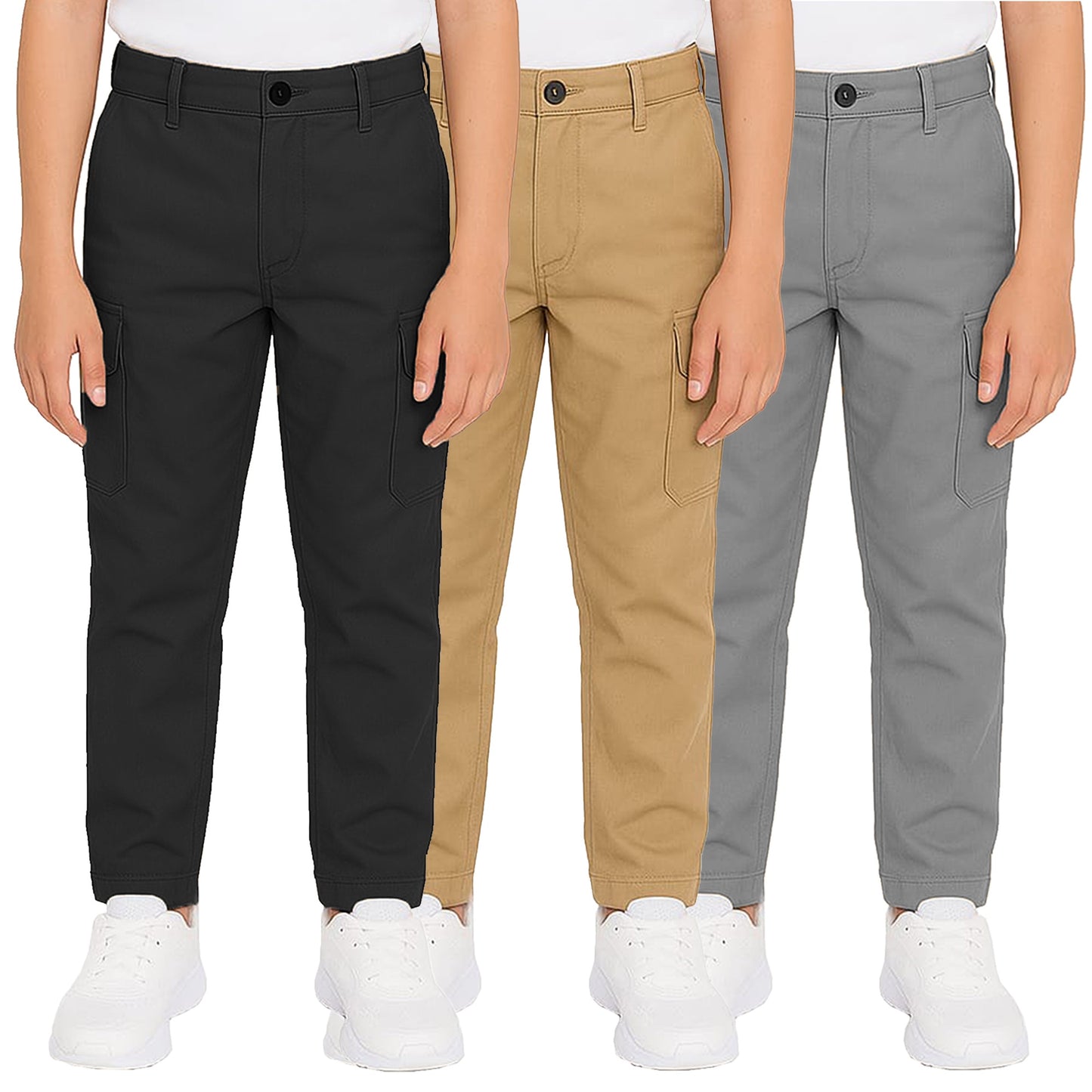 3-Pack Boy’s Super Stretch Cotton Cargo Pants – Durable, Comfy & Functional Everyday Wear