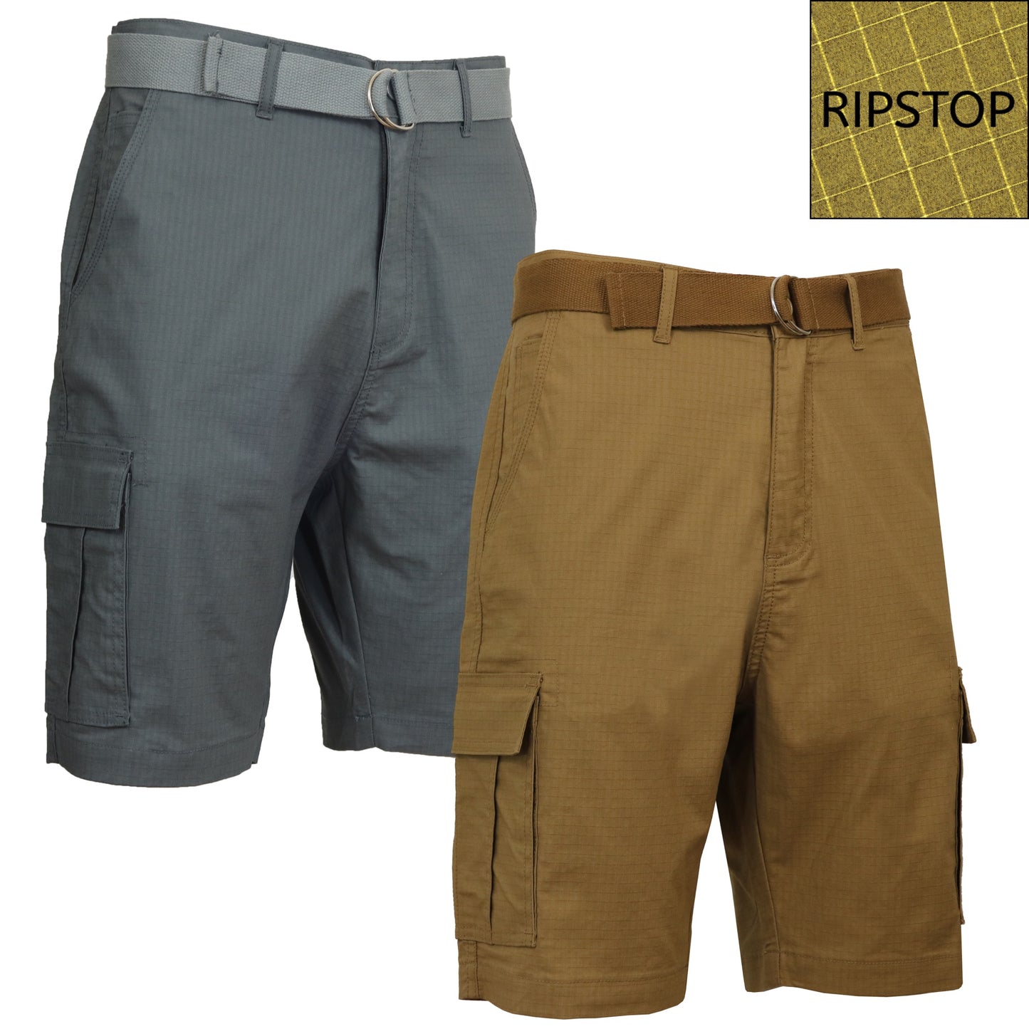 2-Pack Men's Cotton Stretch Ripstop Cargo Shorts With Belt