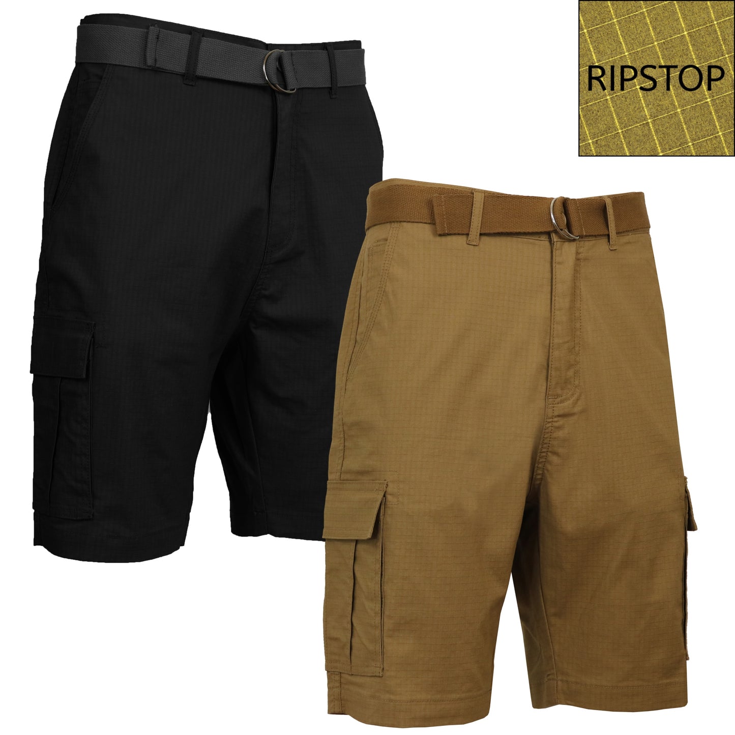 2-Pack Men's Cotton Stretch Ripstop Cargo Shorts With Belt