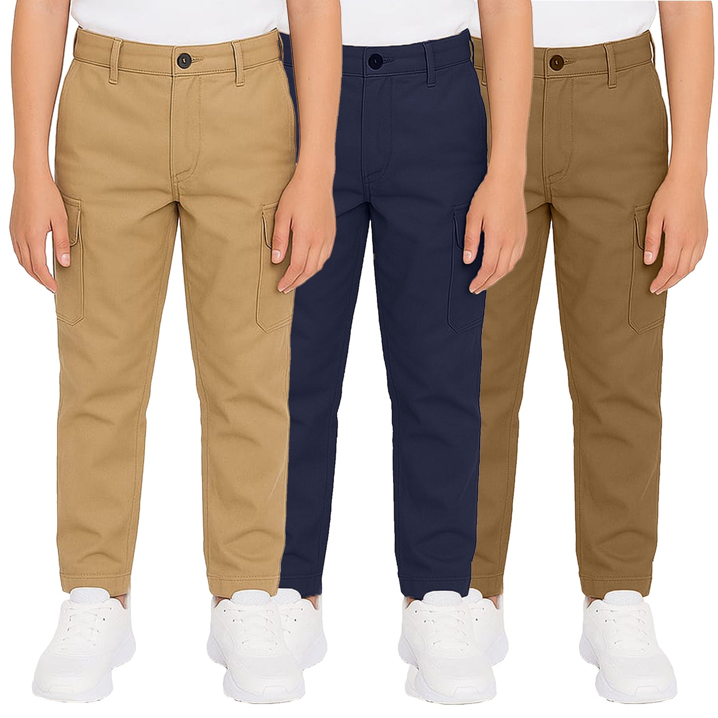 3-Pack Boy’s Super Stretch Cotton Cargo Pants – Durable, Comfy & Functional Everyday Wear