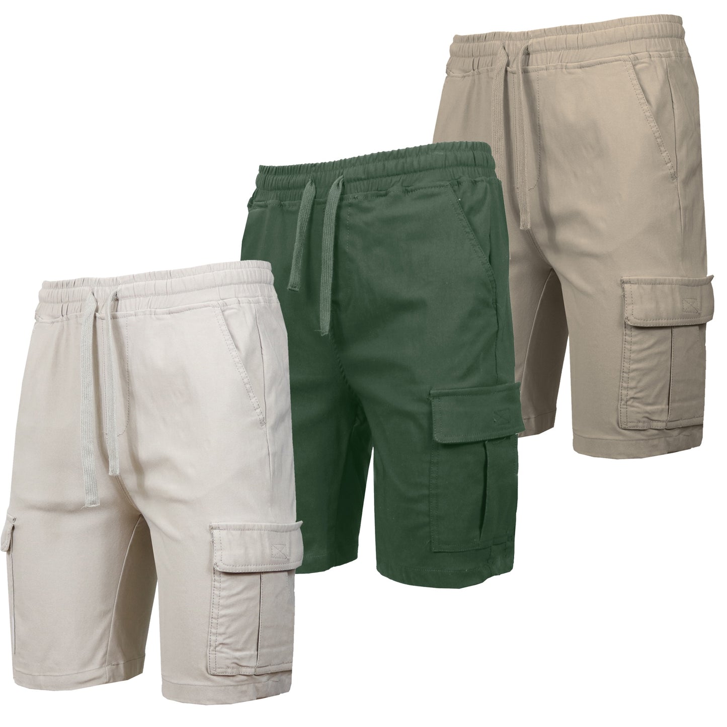 3-Pack Men’s Flex Cargo Shorts with Elastic Waistband and Drawstring – Comfortable Fit with 6 Pockets and Stretch Fabric (S-2XL)