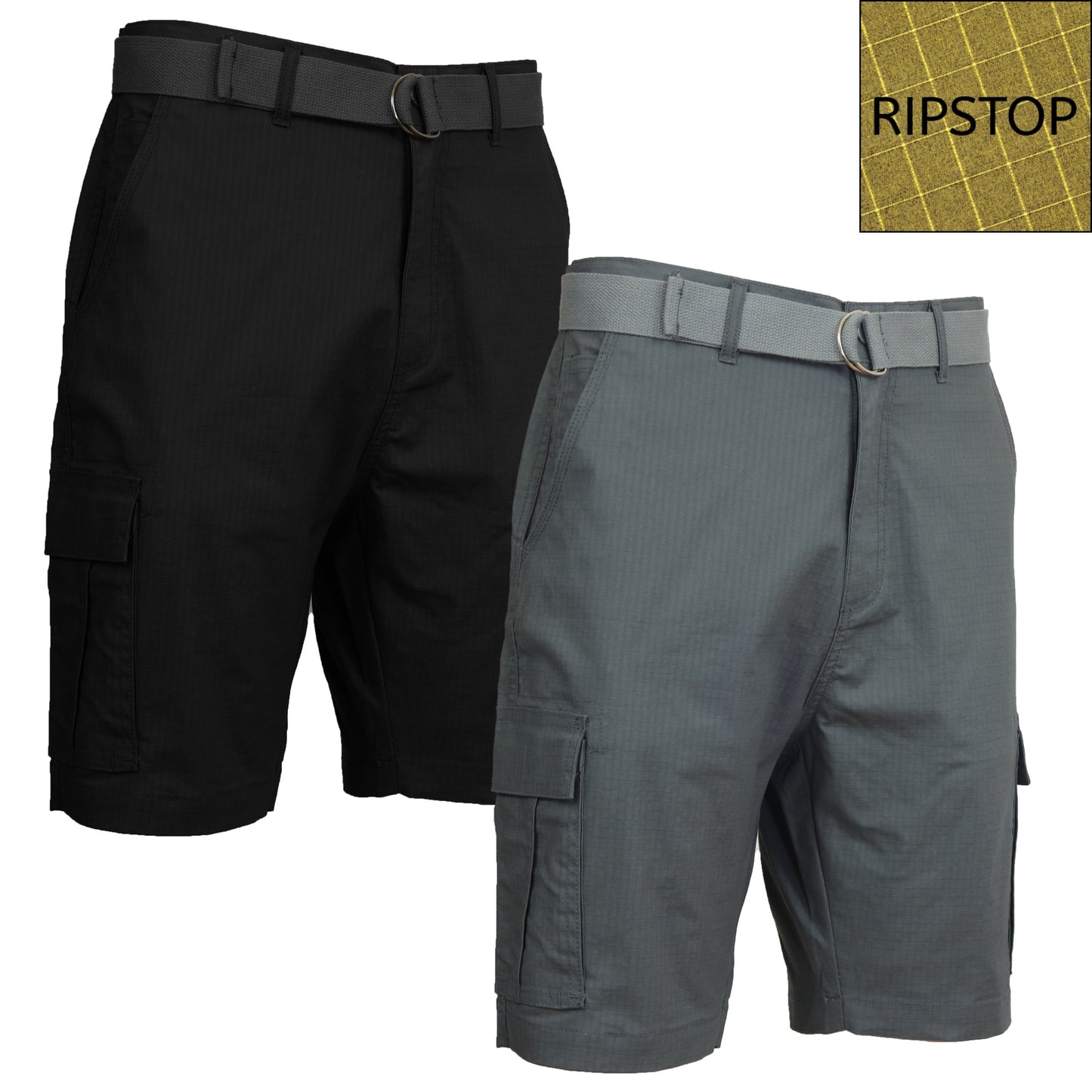 2-Pack Men's Cotton Stretch Ripstop Cargo Shorts With Belt