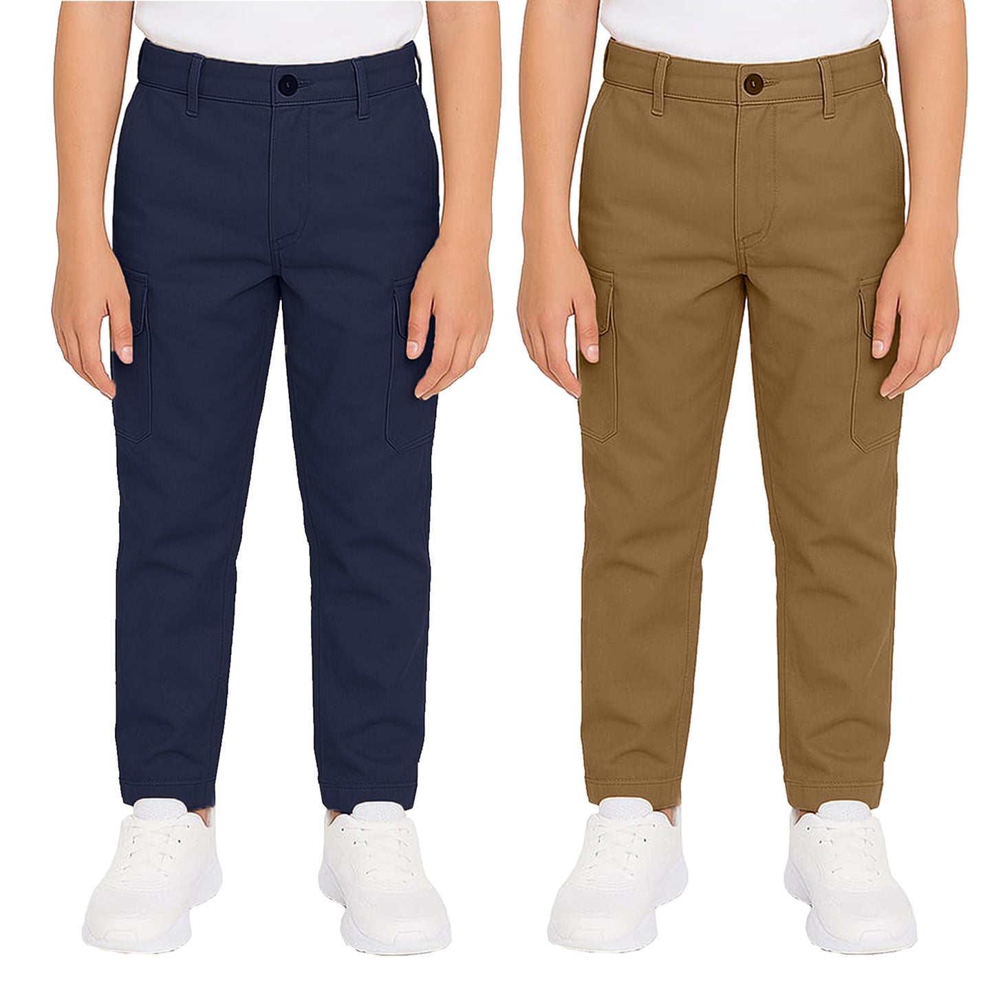 2-Pack Boy’s Super Stretch Cotton Cargo Pants – Durable, Comfy & Functional Everyday Wear