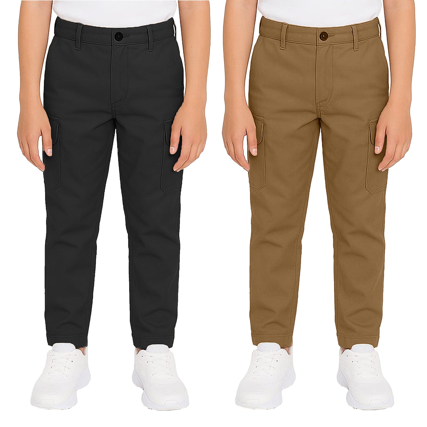 2-Pack Boy’s Super Stretch Cotton Cargo Pants – Durable, Comfy & Functional Everyday Wear