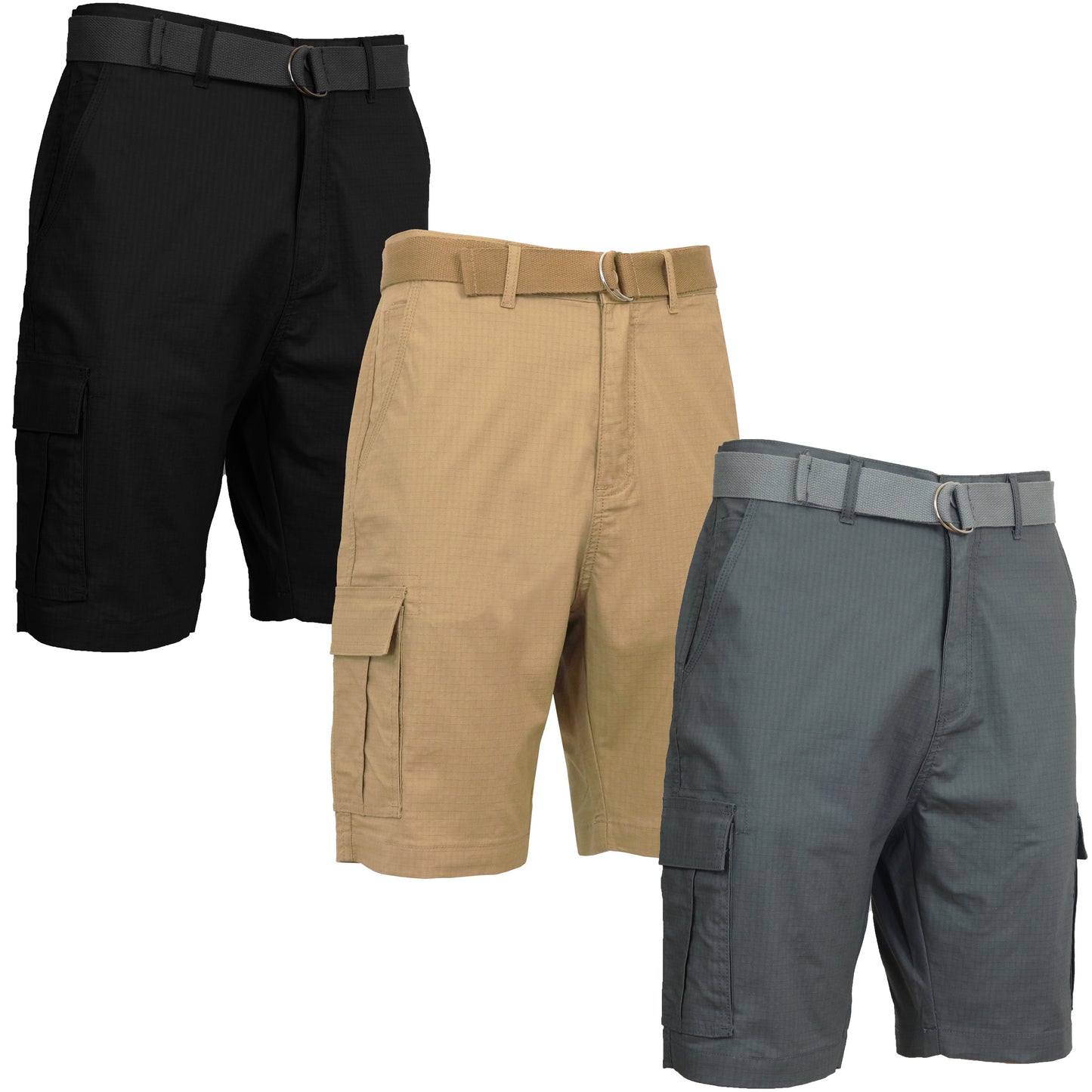 3-Pack Men's Premium Stretch Cargo Shorts with Belt – Comfortable, Durable & Tailored Fit