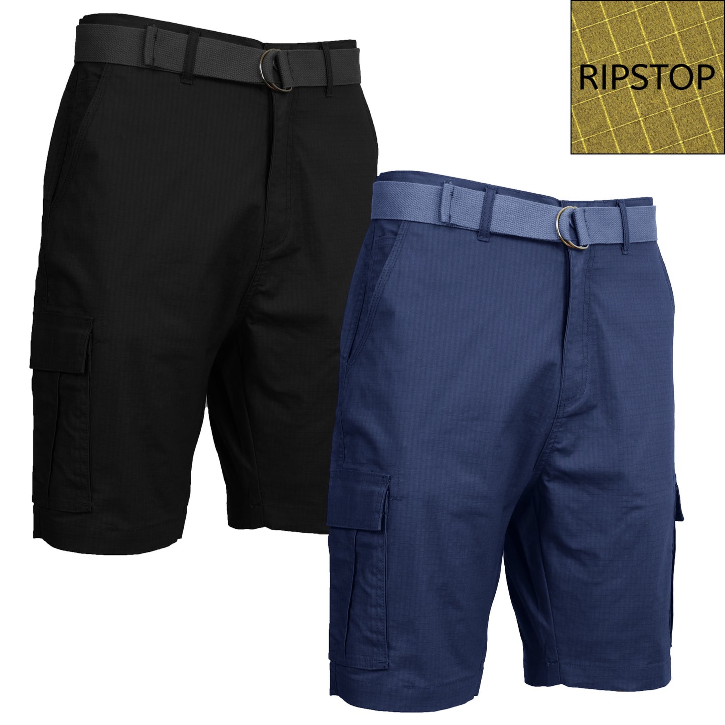 2-Pack Men's Cotton Stretch Ripstop Cargo Shorts With Belt