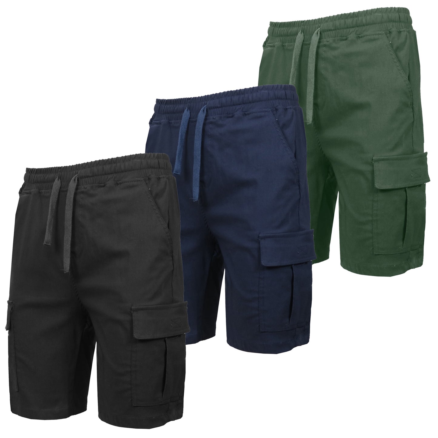 3-Pack Men’s Flex Cargo Shorts with Elastic Waistband and Drawstring – Comfortable Fit with 6 Pockets and Stretch Fabric (S-2XL)