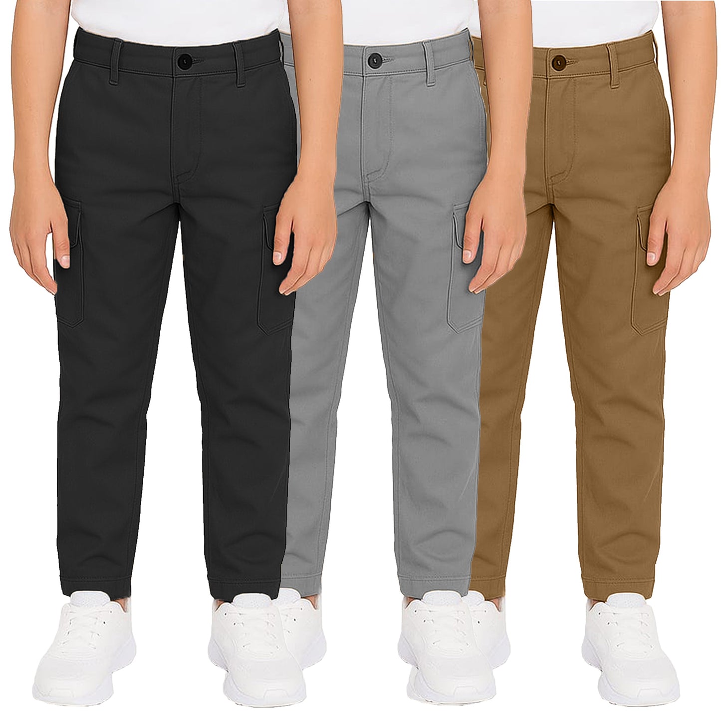 3-Pack Boy’s Super Stretch Cotton Cargo Pants – Durable, Comfy & Functional Everyday Wear