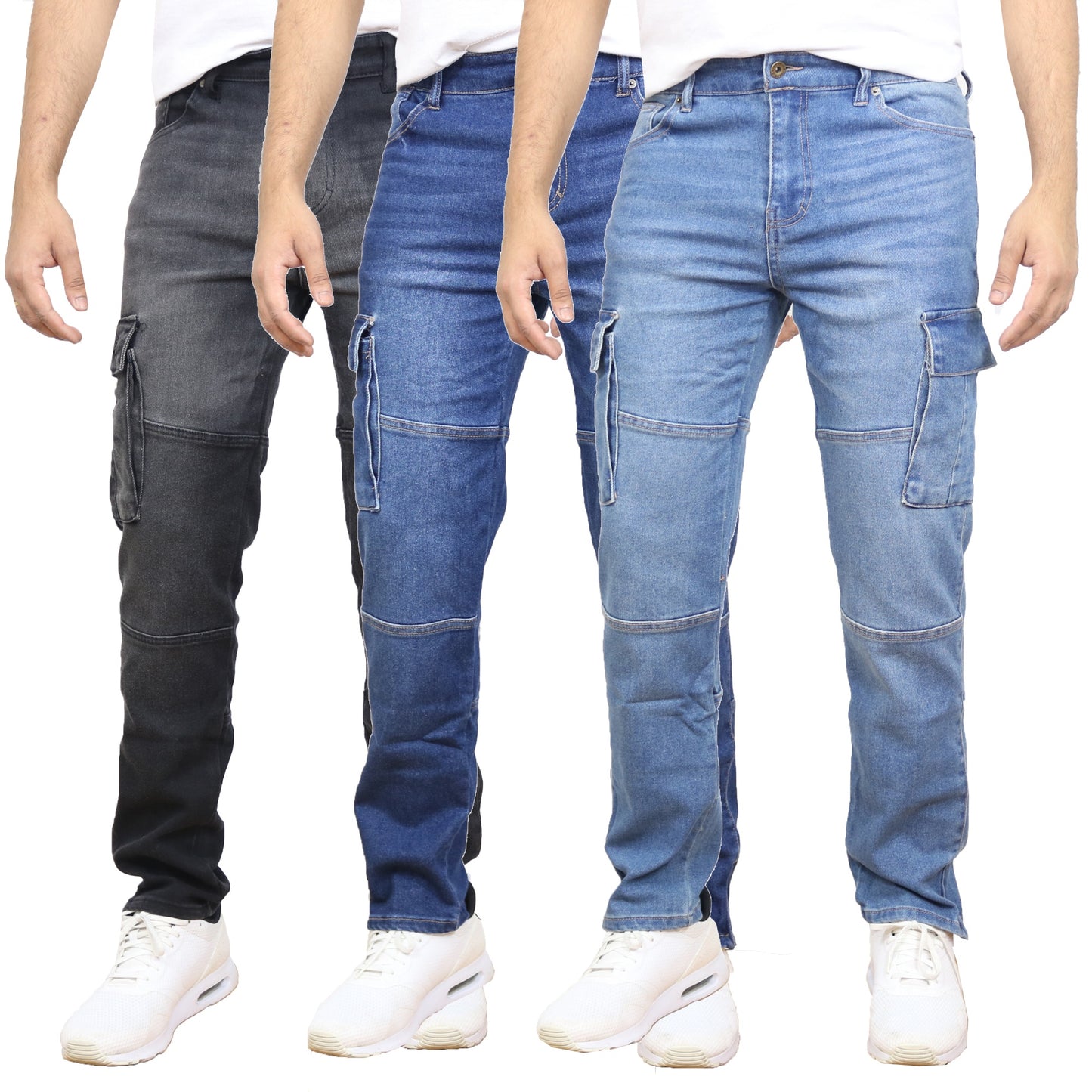 3-Pack Men's Modern Fit Stretch Cargo Pocket Flex Jeans