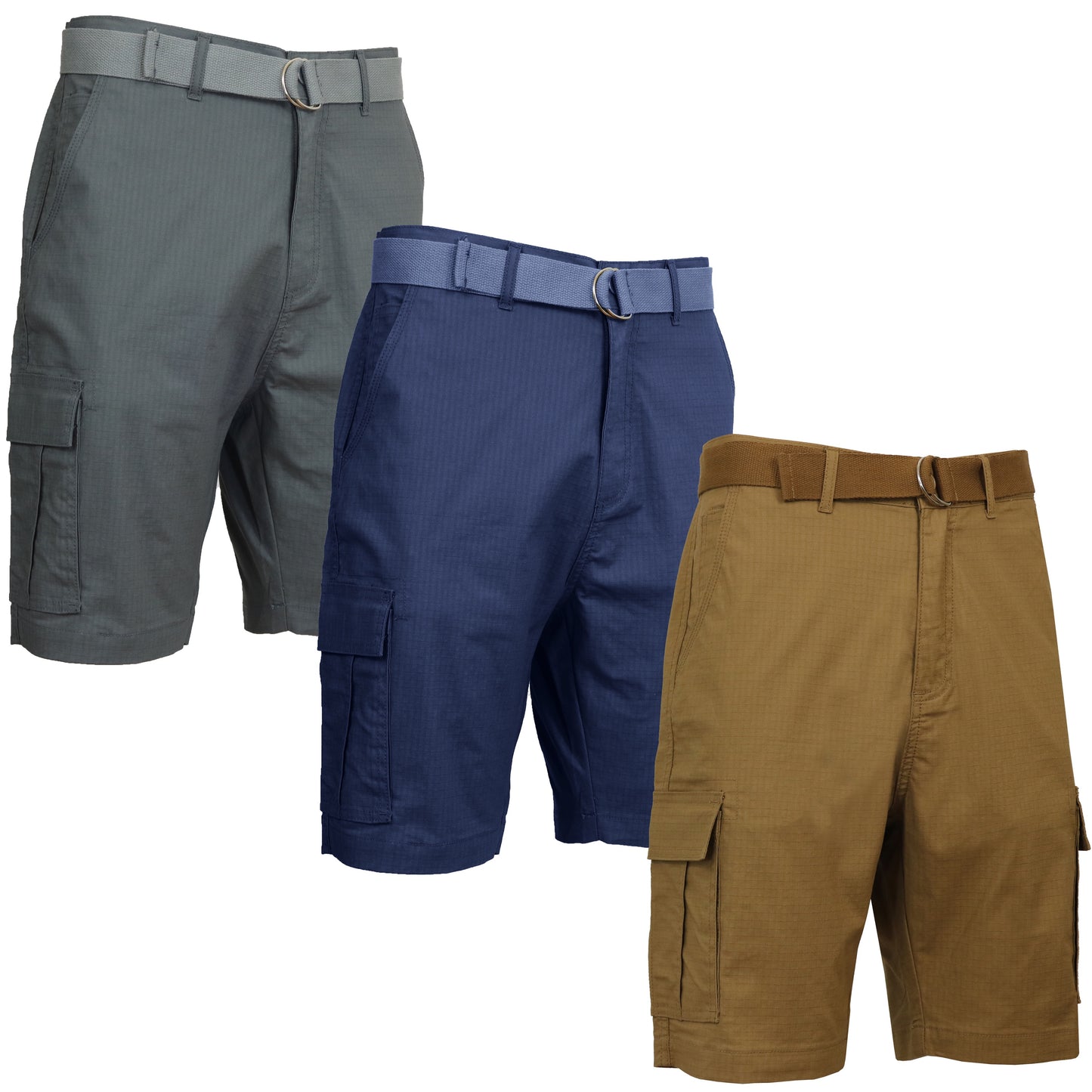 3-Pack Men's Premium Stretch Cargo Shorts with Belt – Comfortable, Durable & Tailored Fit