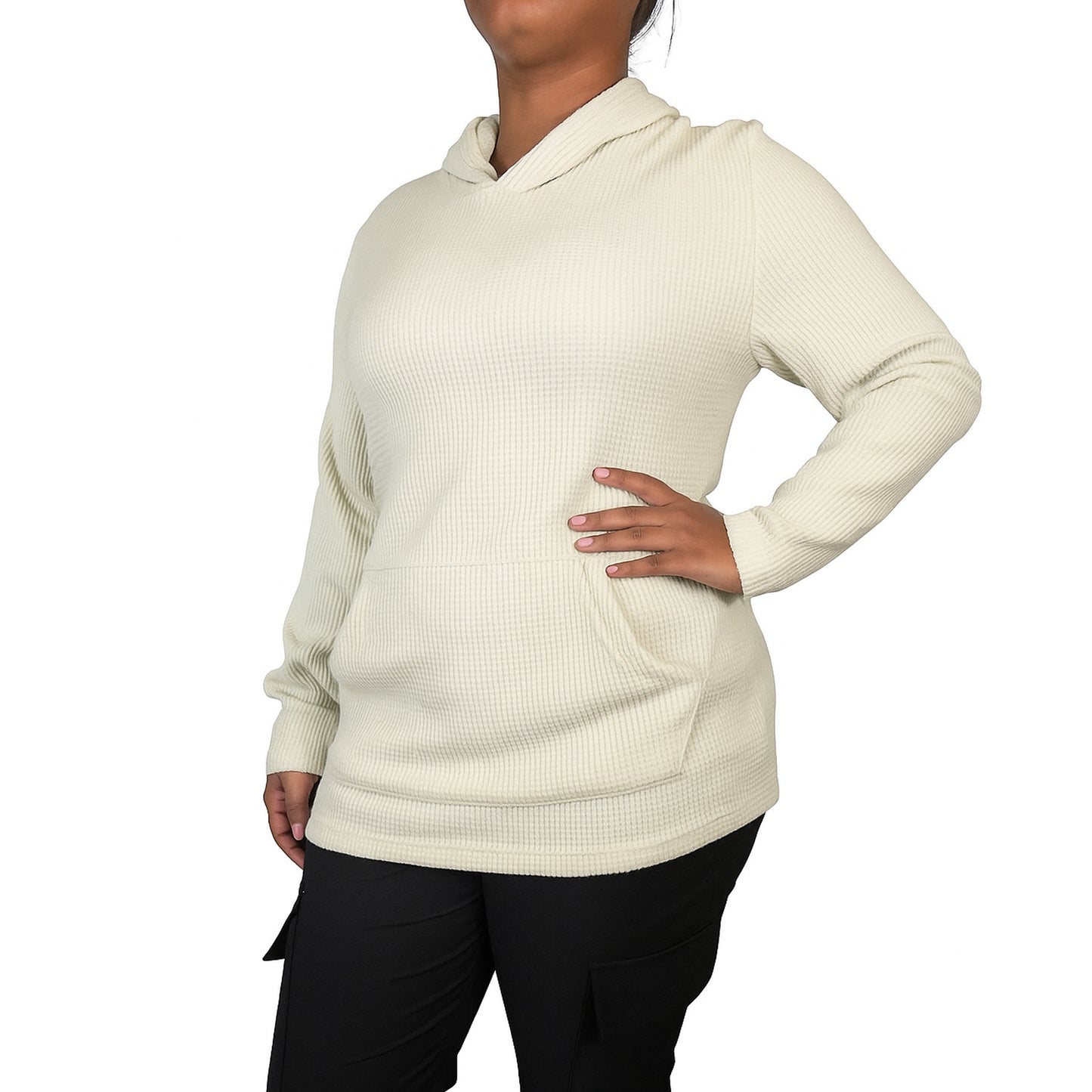 Womens Waffle Knit Thermal Pullover Hoodie (S-3XL)