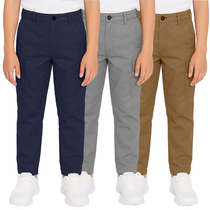 3-Pack Boy’s Super Stretch Cotton Cargo Pants – Durable, Comfy & Functional Everyday Wear