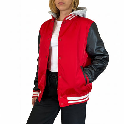 Women’s Hooded Varsity Jacket w/ Detachable Hood