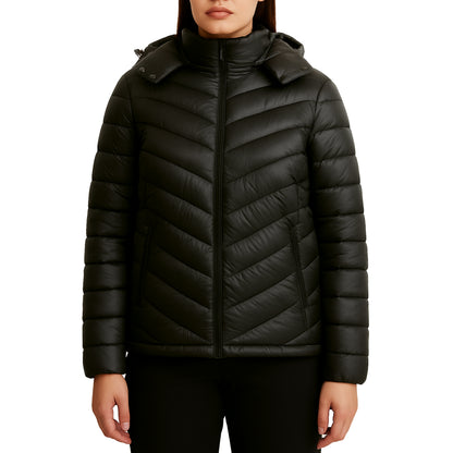 Womens Heavyweight Quilted Hooded Puffer Bubble Jacket (Sizes, S to 2XL)