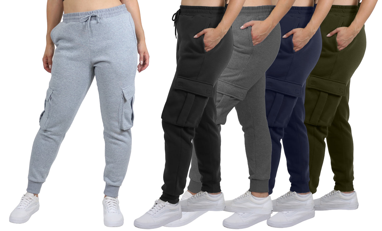 3-Pack Women's Loose Fit Fleece Jogger Sweatpants with Velcro Cargo Pockets (S-2XL)
