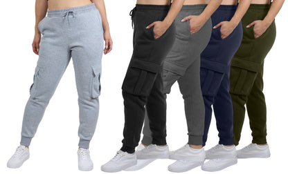 3-Pack Women's Loose Fit Fleece Jogger Sweatpants with Velcro Cargo Pockets (S-2XL)
