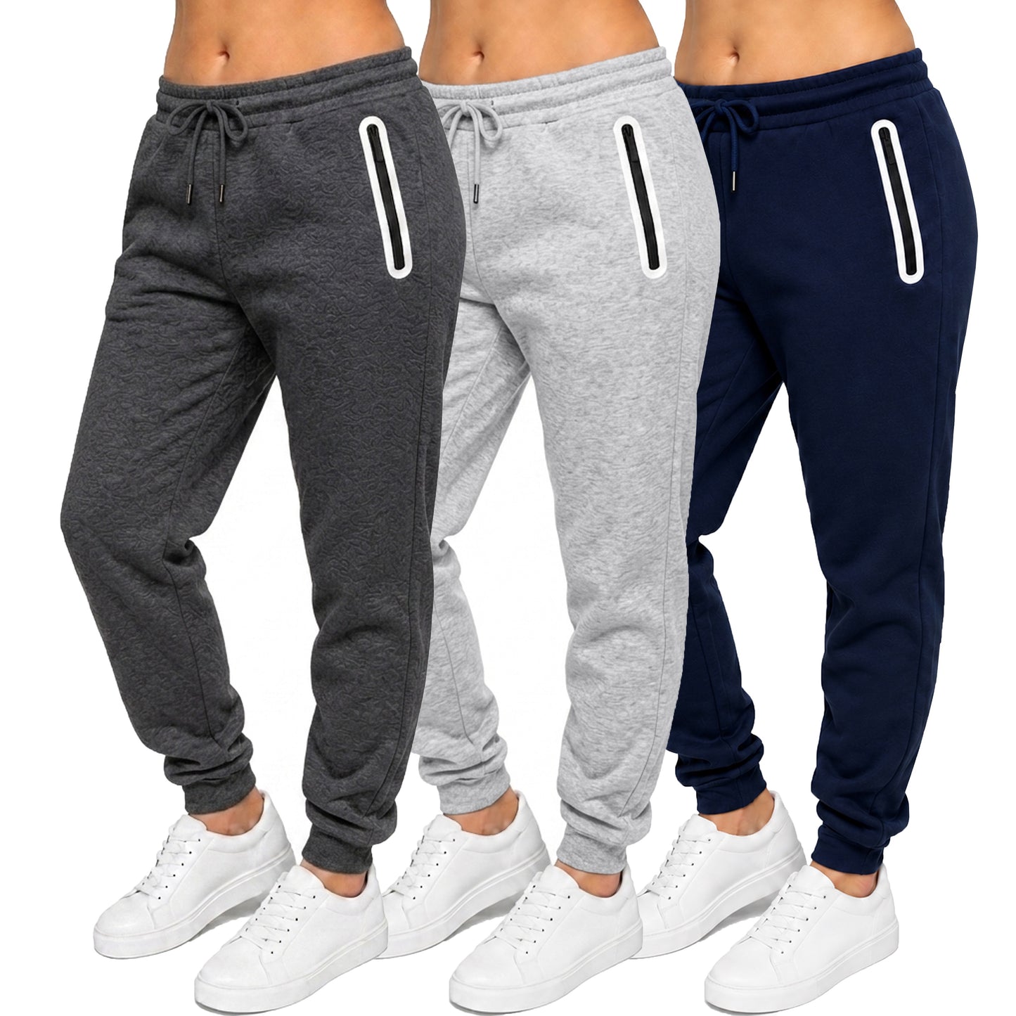 3-Pack Women's Loose-Fit Fleece-Lined Jogger With Heat Seal Zipper Side Pockets