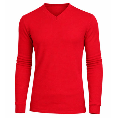 Men’s Long Sleeve Waffle Knit Thermal Shirt – V-Neck, Modern Fit, Warm Layering Top