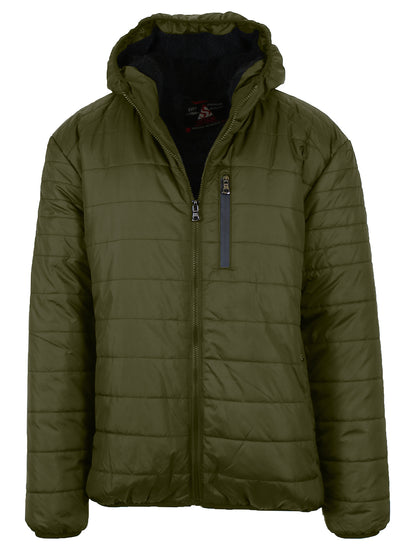 Mens Sherpa-Lined Hooded Puffer Jacket (Sizes, S to 2XL)